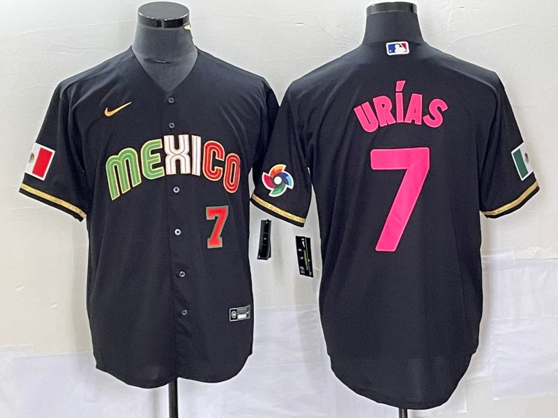 Men 2023 World Cub Mexico 7 Urias Black pink Nike MLB Jersey5